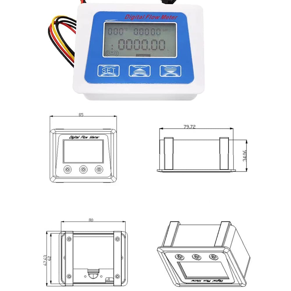 Water Flow Totalizer and Rate Meter with Digital LCD Display +G1/2"...