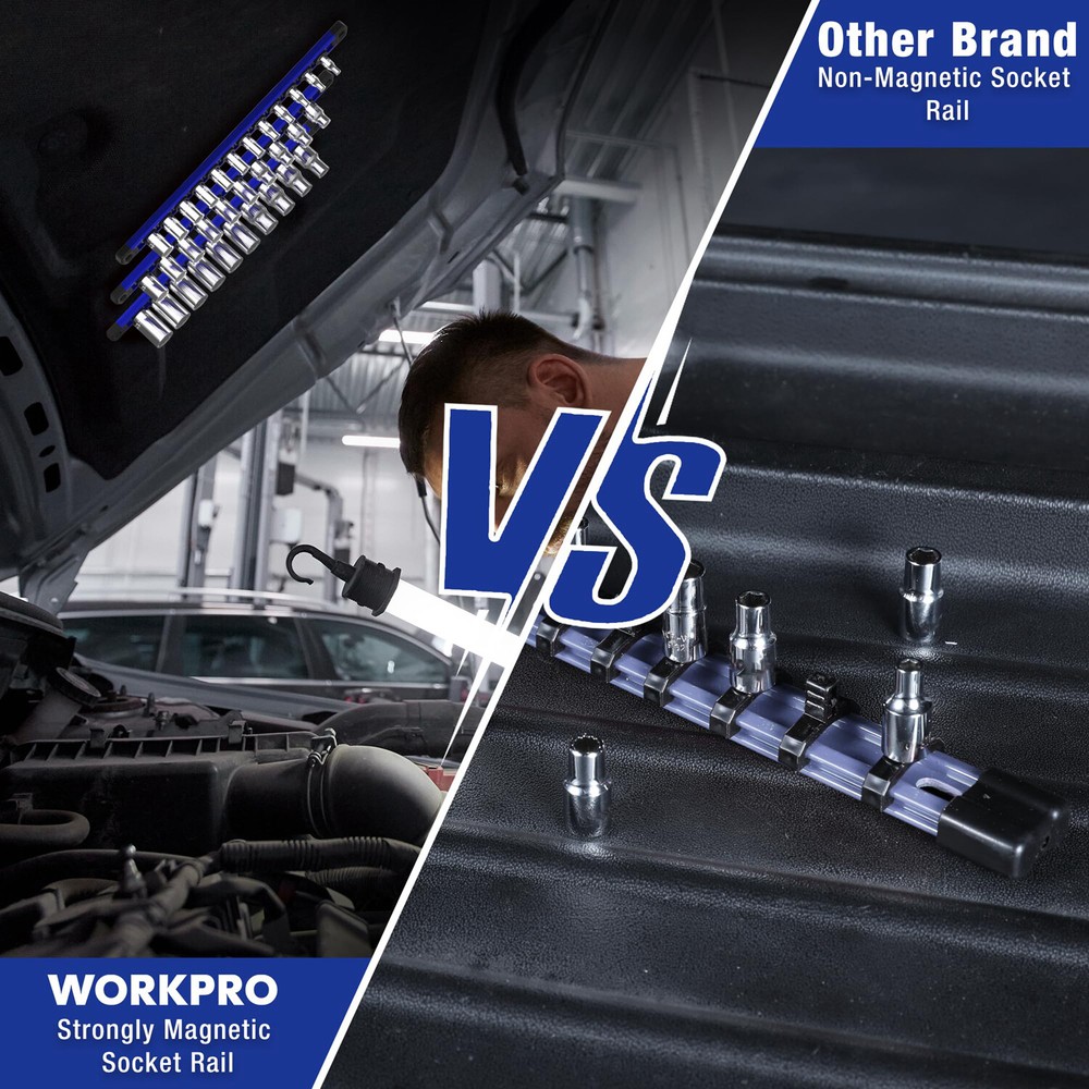 WORKPRO 3/8-Inch Drive Magnetic Socket Organizer Rail