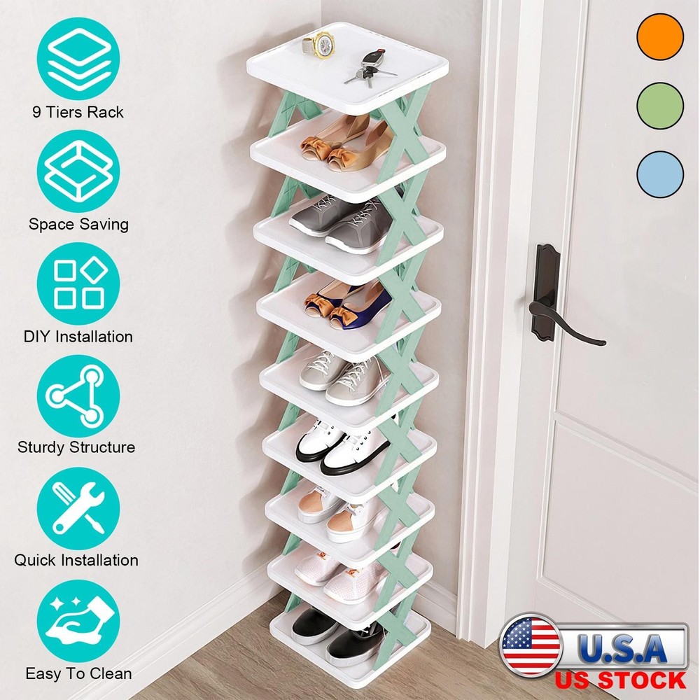 9Tier Narrow Entryway Shoe Rack Plastic Vertical Organizer Space Saving Free