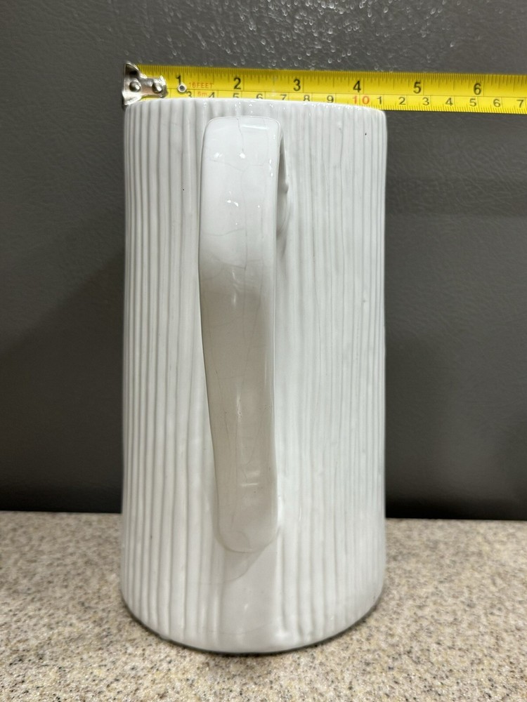 9”x5” White Ceramic Ribbed Pitcher or Vase Decor Unmarked in EUC