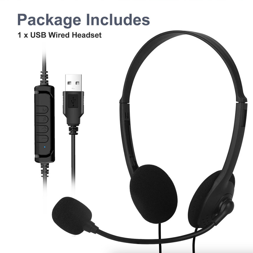 USB Headset Headphone Microphone Noise Cancelling For PC Computer Call Chat LOT