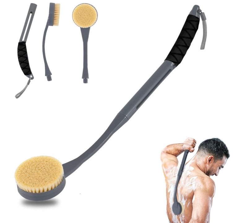 20.5" Bath Brush Long Handle for Deep Cleaning, Back Brush (Grey)
