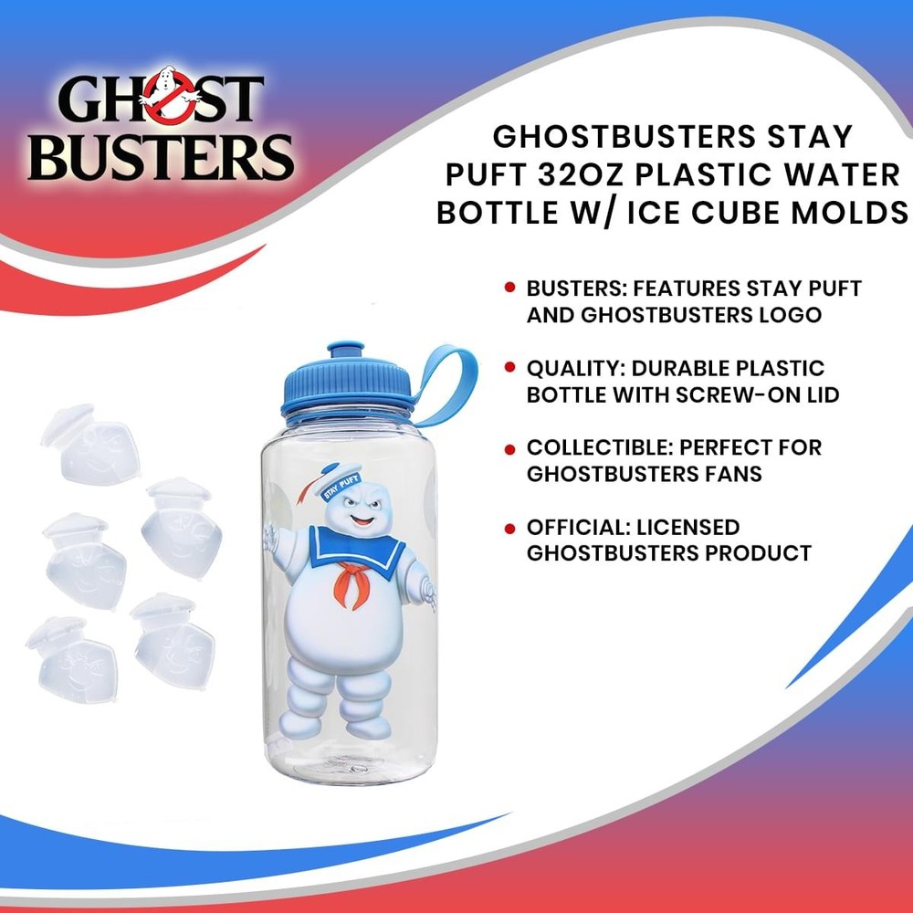 Ghostbusters Stay Puft 32oz Plastic Water Bottle w/ Ice Cube Molds