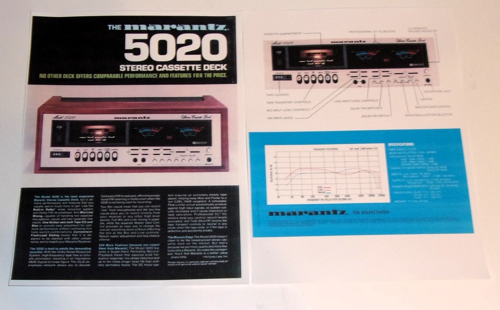 Marantz Audio Brochure '77 Cassette Deck 5020 Info 2 pg, Specs, Article