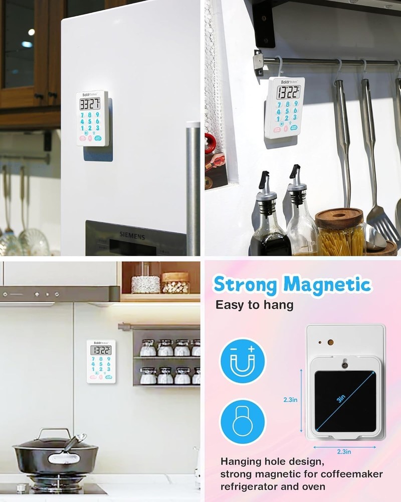 BaldrTherm Digital Kitchen Timer, Magnetic Waterproof Countdown Timer（Cute）