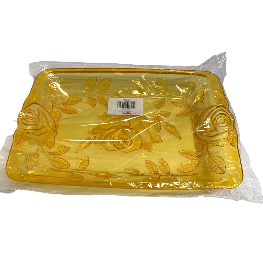 New Gold Rose Hard Plastic Textured Rectangle Platter Serving Tray