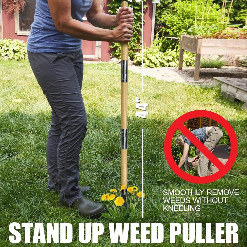 Weed Puller Tool, 46-Inch Stand Up Weed Puller, Made with Real Bamboo & 4-Claw