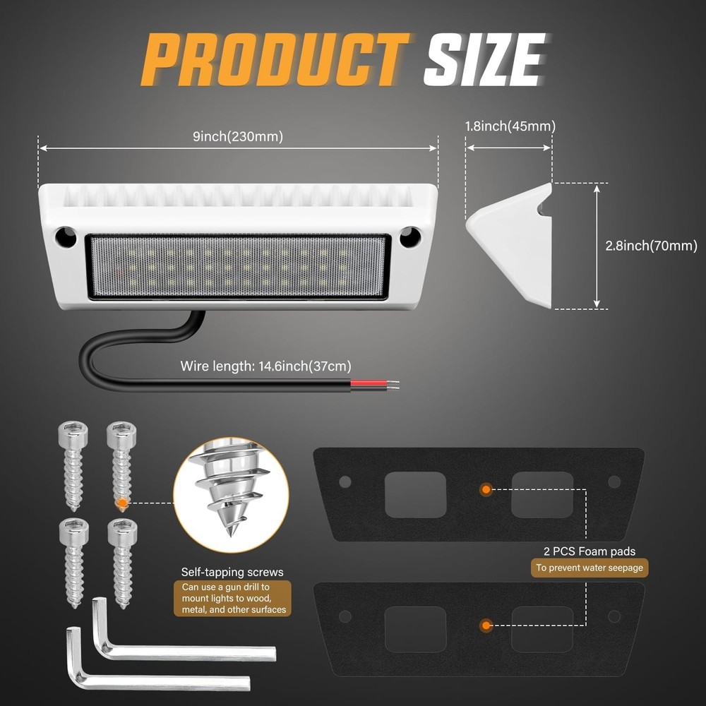 Nilight RV Exterior Light 2PCS 9 Inch Porch Lights Flood Beam 12V 24V LED