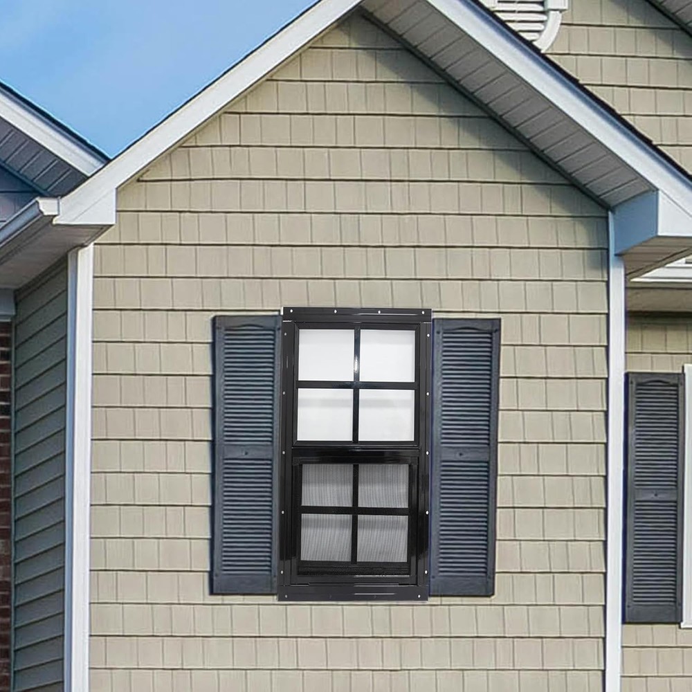 2 Pack Shed Windows with Black Frame, 18x 23 Flush Mount Small Window with Te...