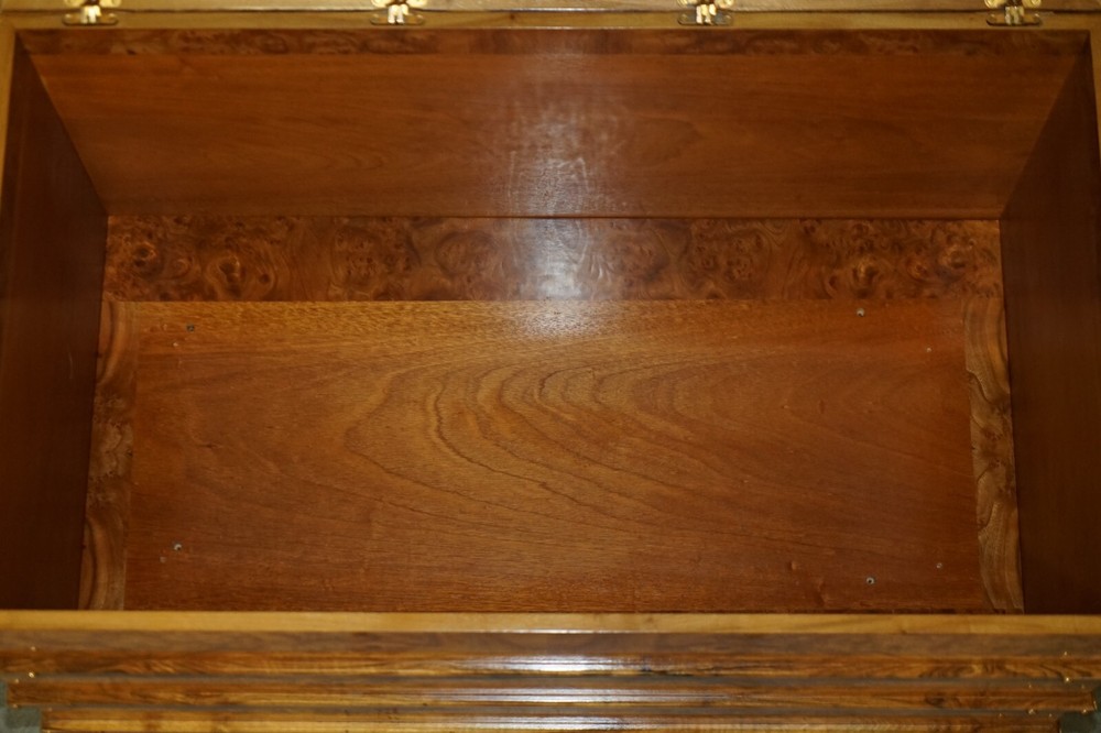 EXTRA LARGE BURR WALNUT SOLID CHEST TRUNK WITH HIDDEN BOTTOM STORAGE MUST SEE