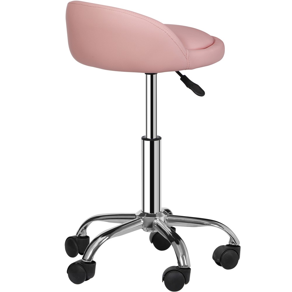 Rolling Stool Adjustable Height Hydraulic Swivel Salon Stool with Backrest Pink
