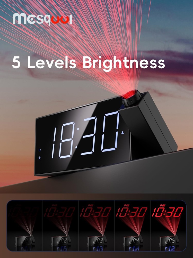 Mesqool Projection Alarm Clock Dual USB Dimmer Snooze