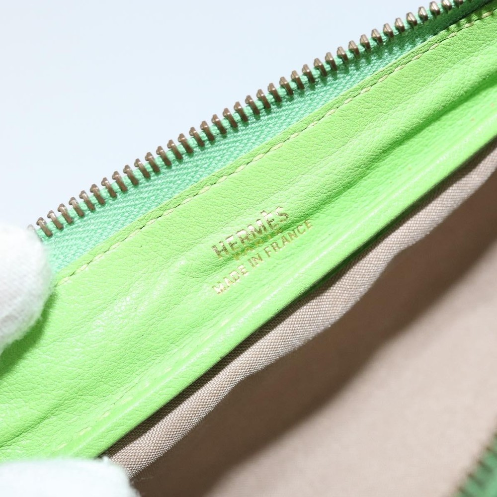 HERMES Scribe Pen Case Leather Light green Auth 172578