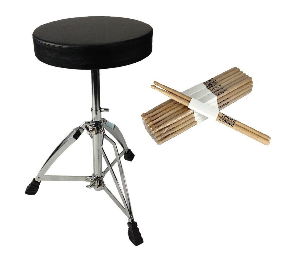 Zenison Drum Throne Bundle Adjustable Tripod Swivel Stool w/ Sticks Cymbal Stand