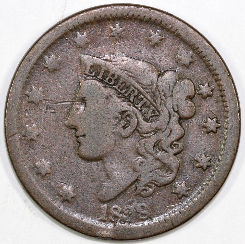1838 1c N-4 Coronet or Matron Head Large Cent