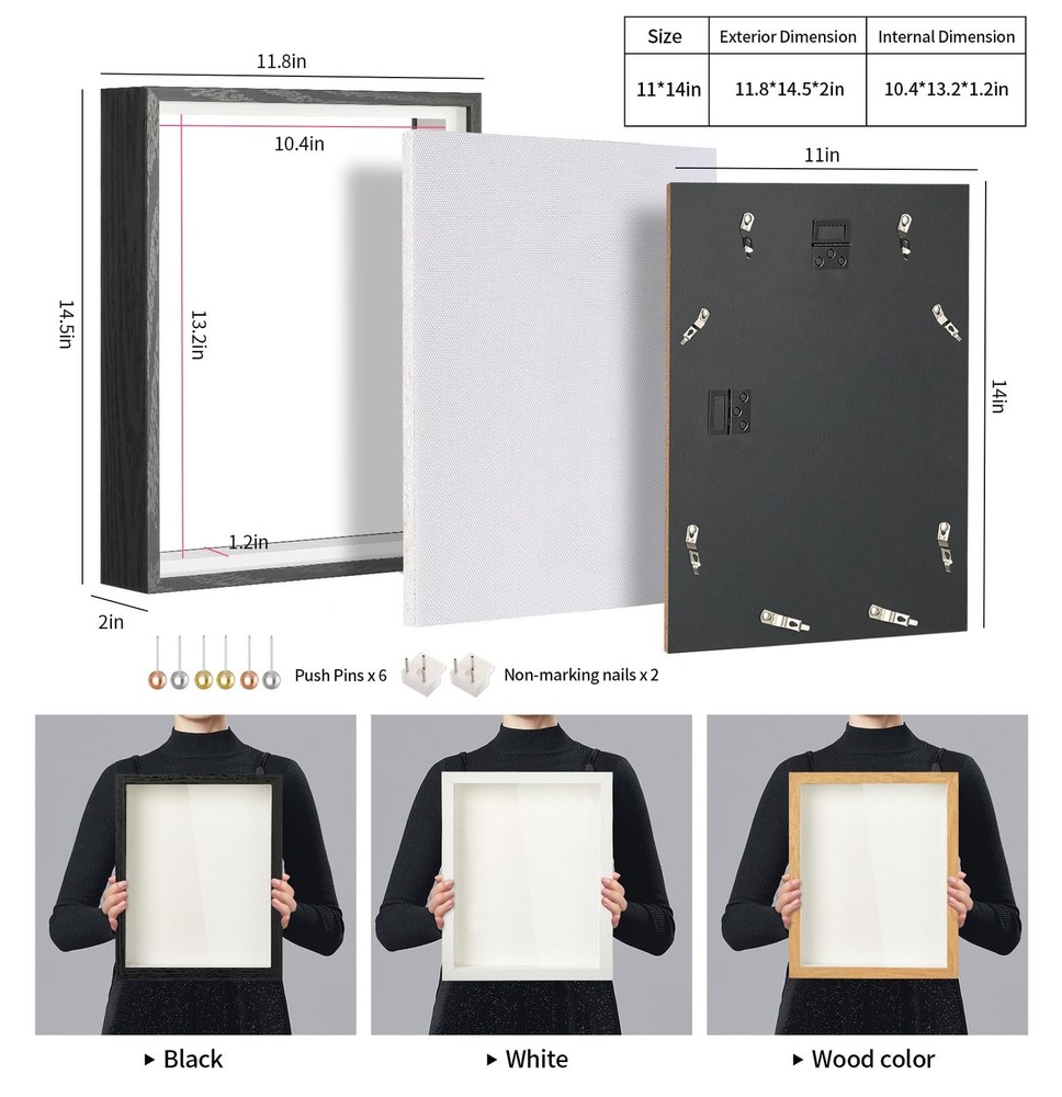 11x14 Shadow Box Picture Frame Display Case with Soft Linen Back-Thickened Pa...