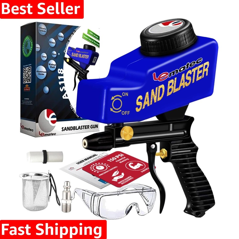 Portable Sand Blaster Kit for Rust Removal & Glass Etching - Ceramic Nozzle