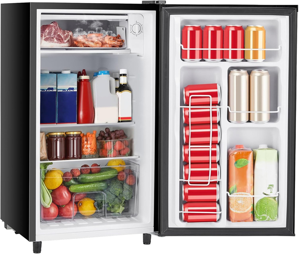 Mini Fridge with Freezer 3.2 Cu.Ft, Adjustable Thermostat, Quiet