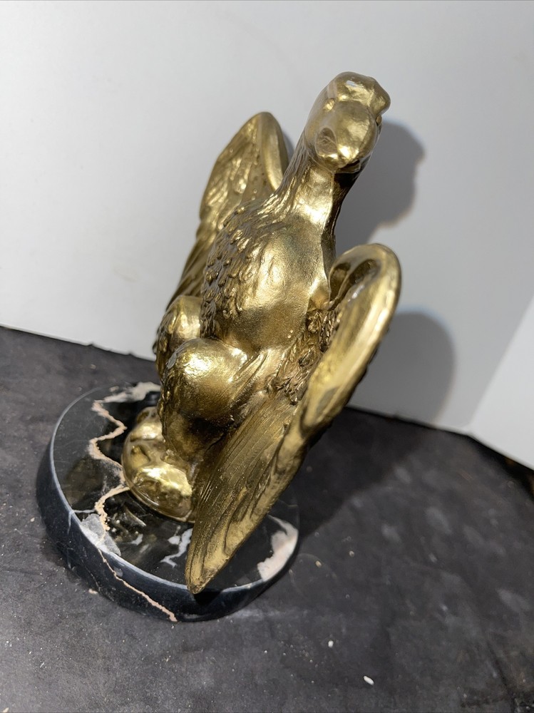 Large Vintage Brass Plated American Eagle On Marble Base