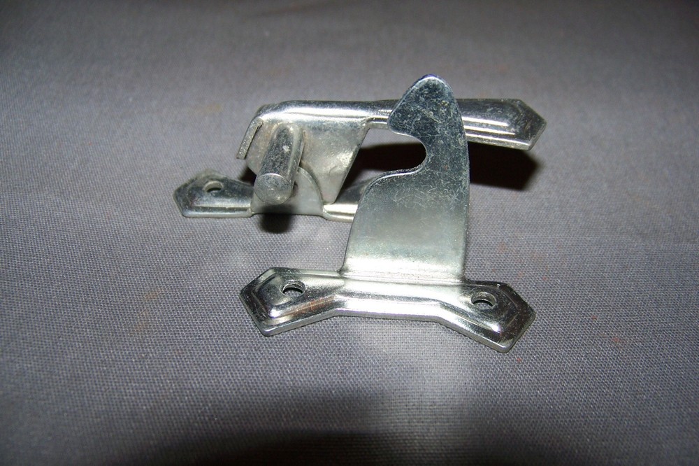 Four, Small, Tin, Cabinet Latches, With Their Offset Keepers - SEE DESCRIPTION