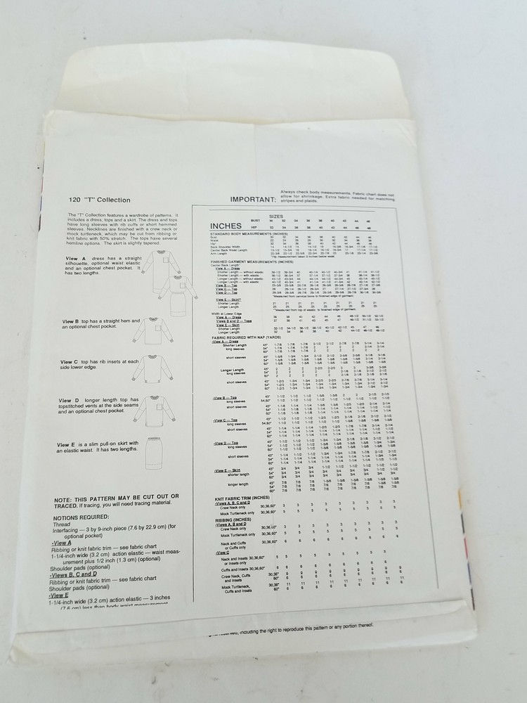 Stretch & Sew T collection Pattern #120 120 120