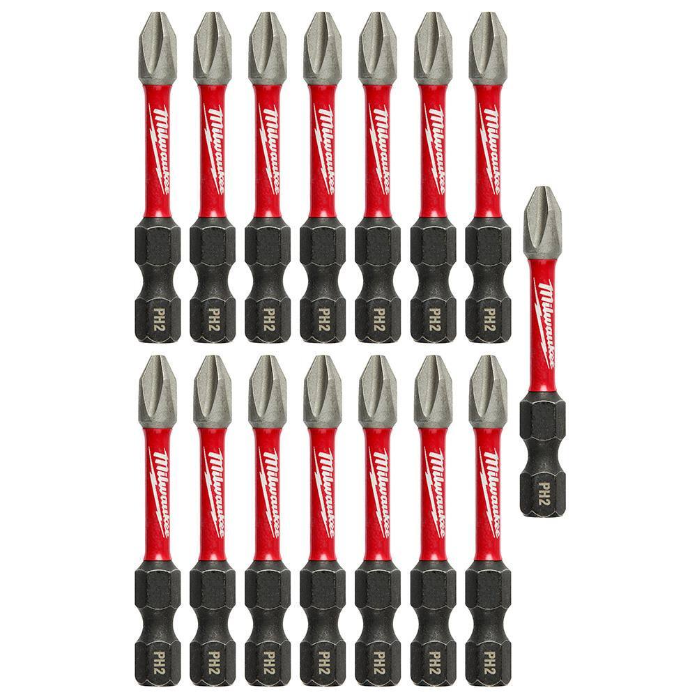 Milwaukee 48-32-5004 SHOCKWAVE™ Impact Duty™ 2" PH2 Phillips Bits, 15-Pack