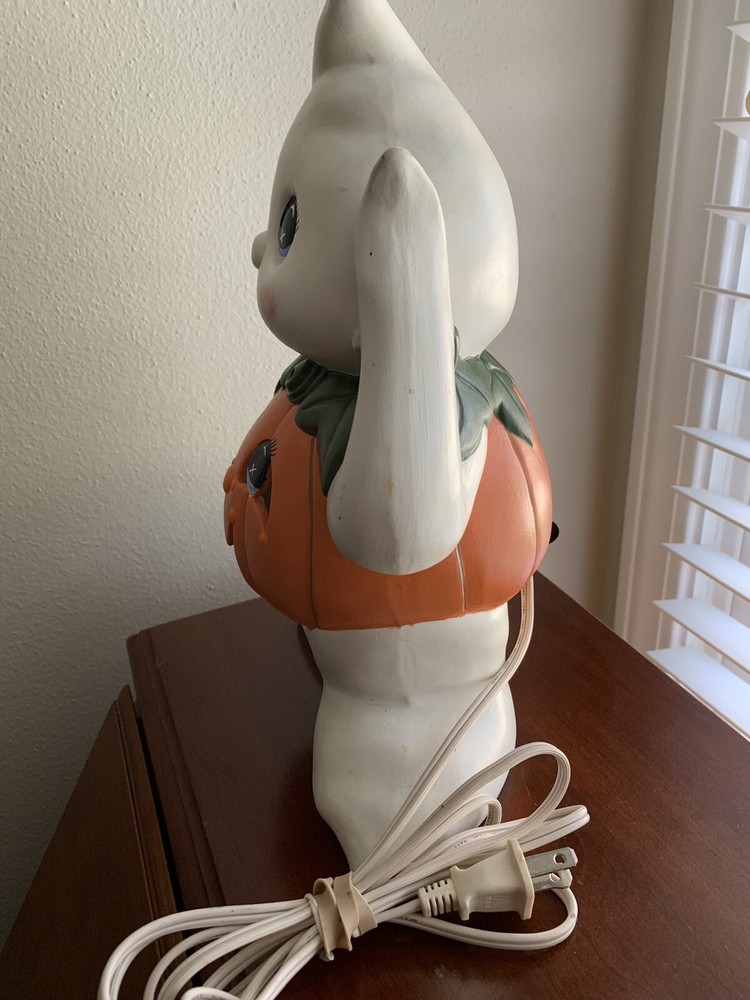 Vintage Halloween Ghost Pumpkin Ceramic Light Lighted Decorative Figure
