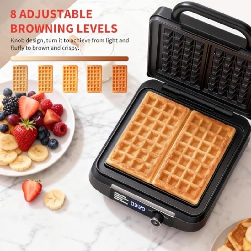 Waffle Maker, 1400W Belgian Waffle Maker, Dual Rectangular Thick Waffle Iron, 7-