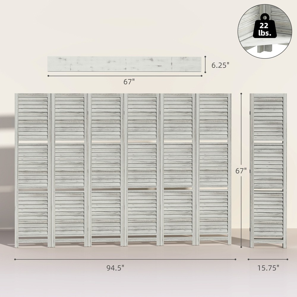 6 Panel Privacy Screen, Room Divider with 3 Shelves, White