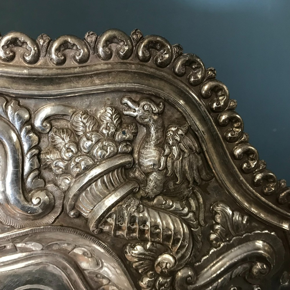Impressive 19th C. Continental Sterling Silver Repousse Platter