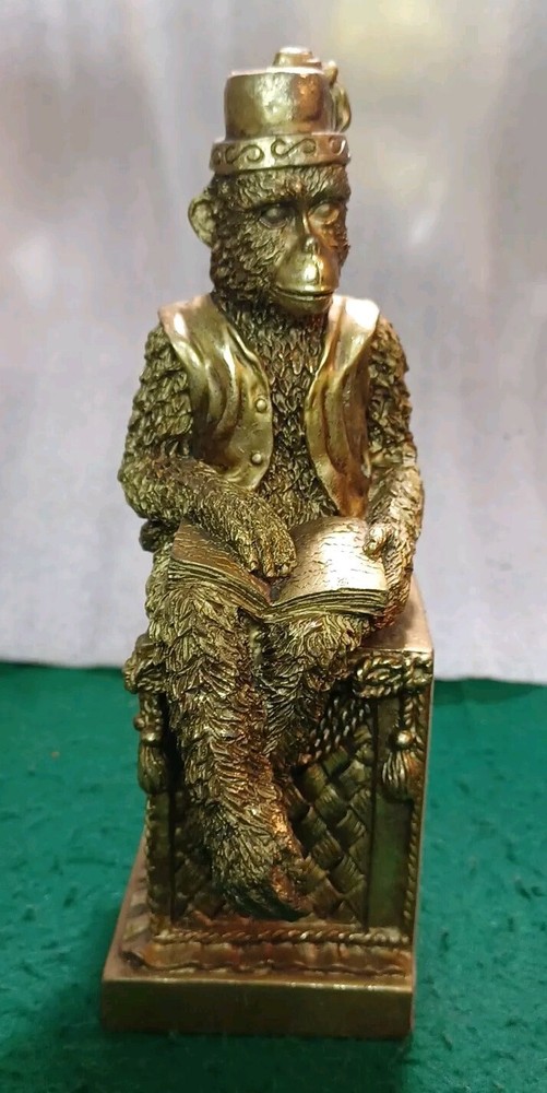 Vintage 2 Scholar Monkey Book Ends, Gold Gilded Heavy, "Very Nice"
