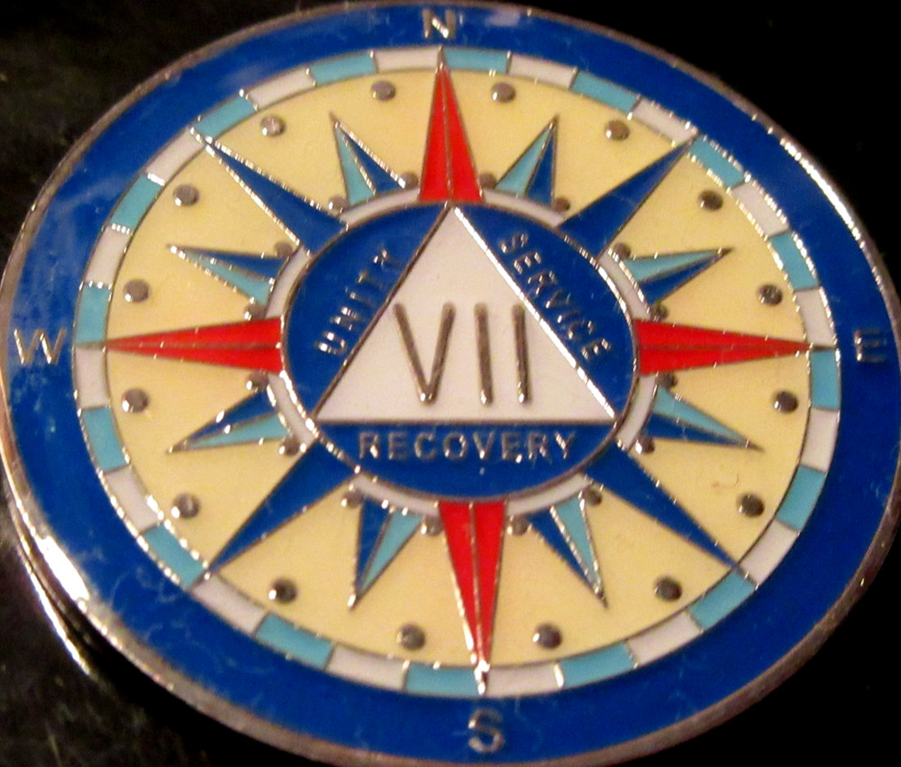 Alcoholics Anonymous medallion year 7 Compass AA Sober Chip token