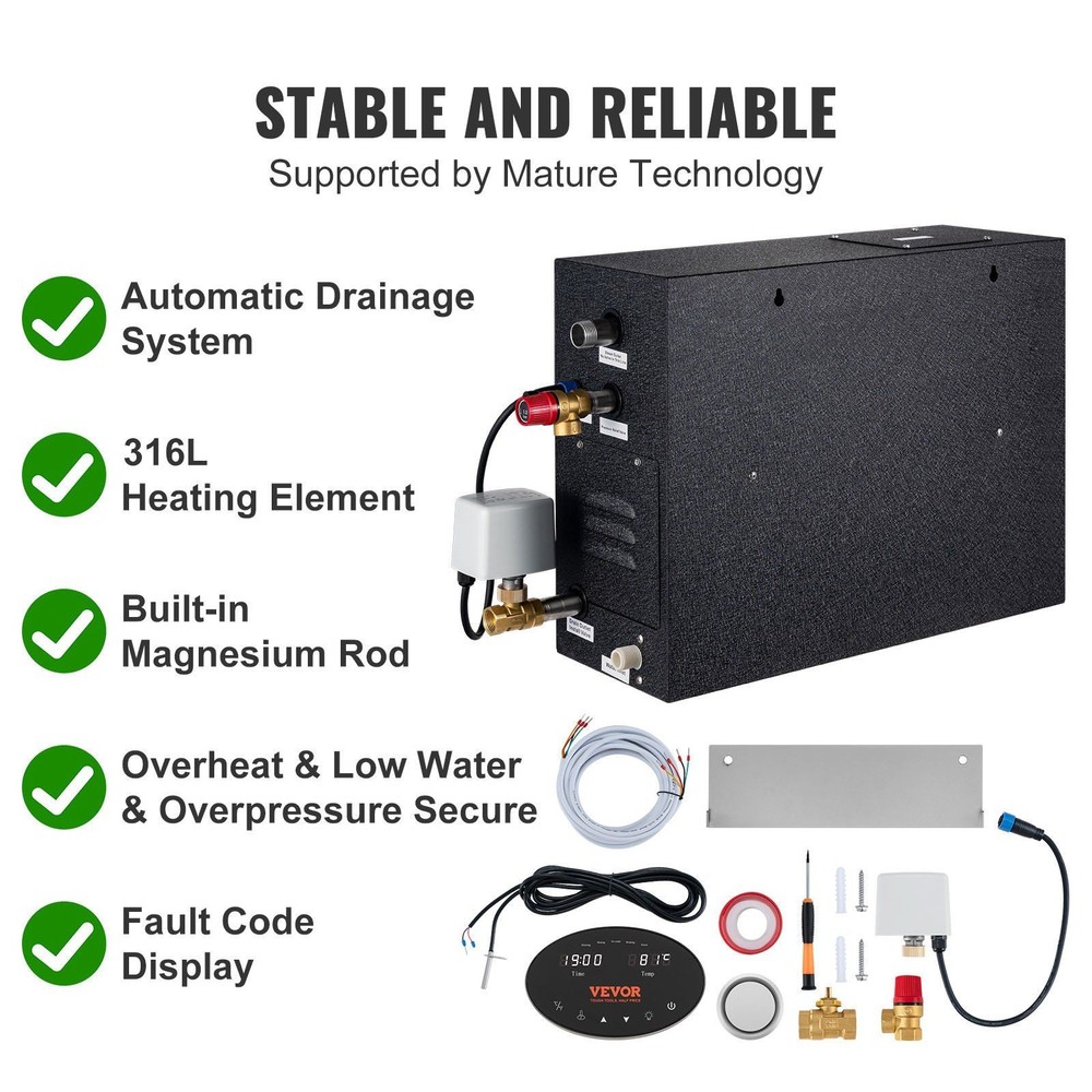 15kW Steam Generator & Segmented Heating & Auto Drain & 24H Timer