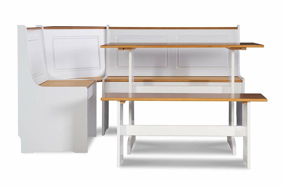 3 pc White Wood Top Breakfast Nook Dining Set Corner Booth Bench Kitchen Table