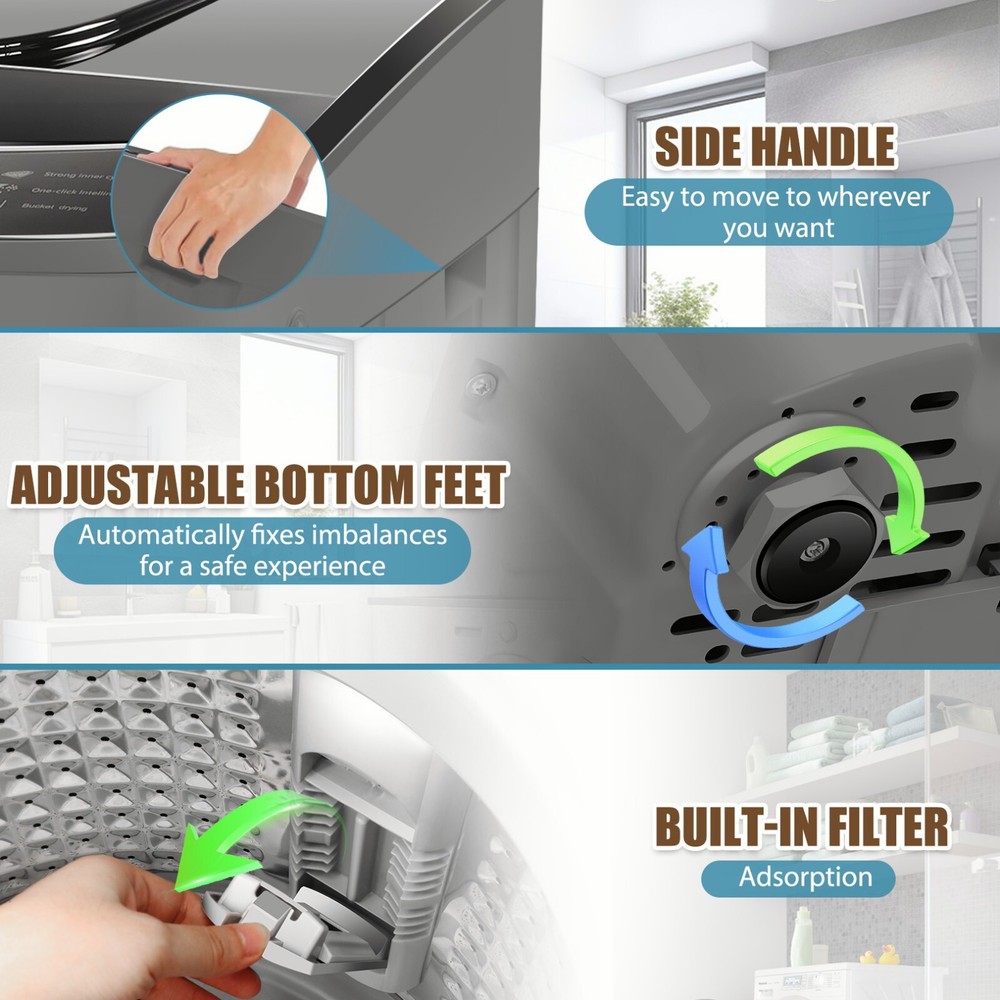 Portable Fully Automatic Washing Machine 15.6lbs Compact Washer Shock Absorption