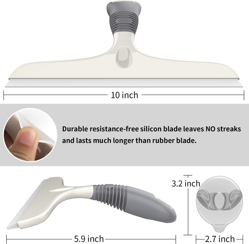 Multi-Purpose Silicon Squeegee, Suction Hook, 10 inch, White & Gray, 1 Pack