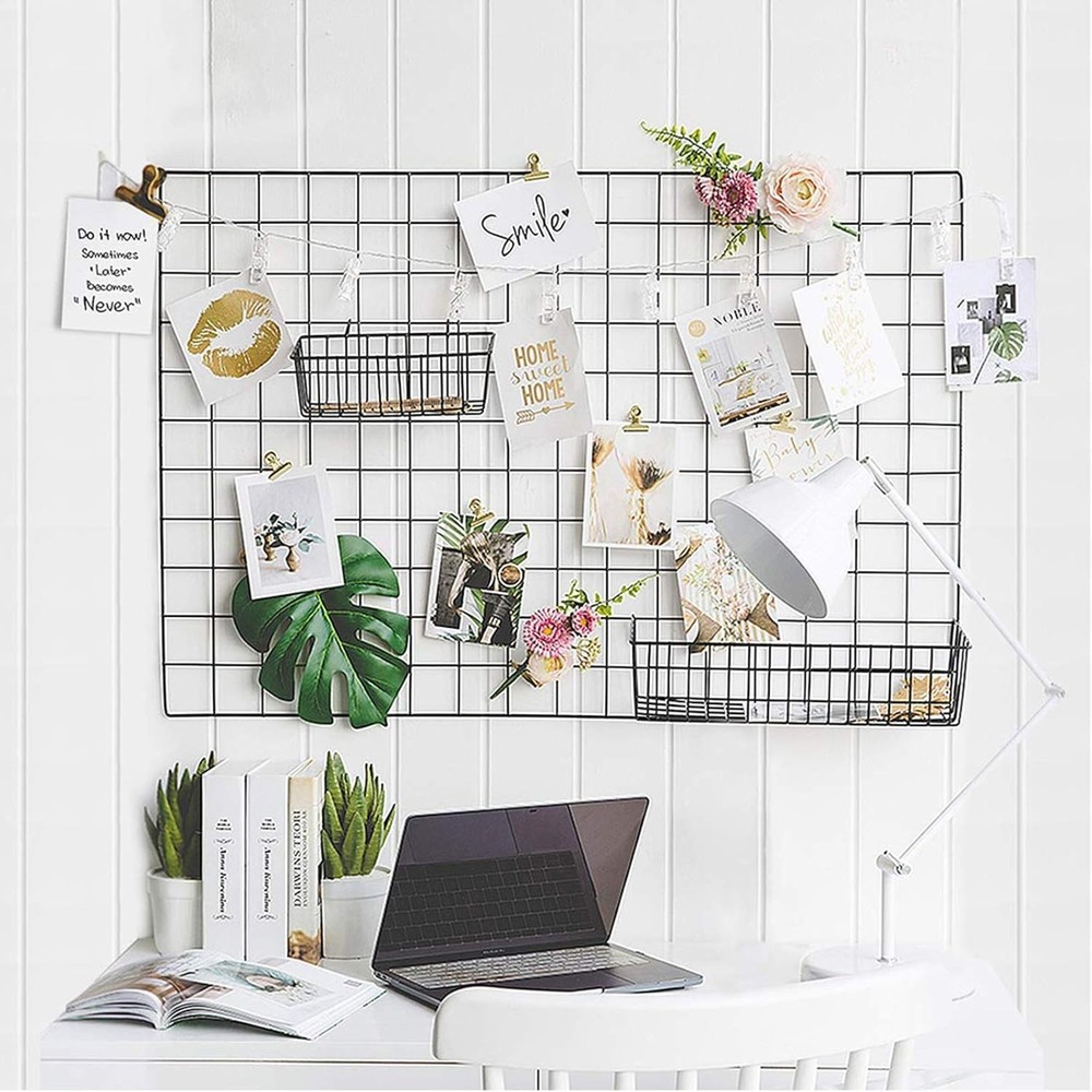 2 Pack Black Wire Grid Panels with Colorful Clips - Fun Photo Display Solution