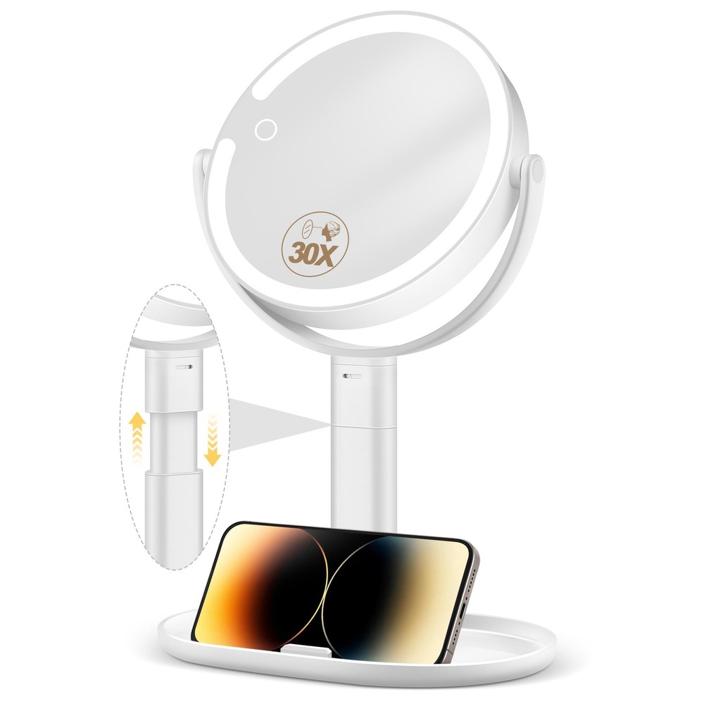 Makeup Mirror with Lights, 30X Magnifying & Height Adjustable, Lighted Magnif...