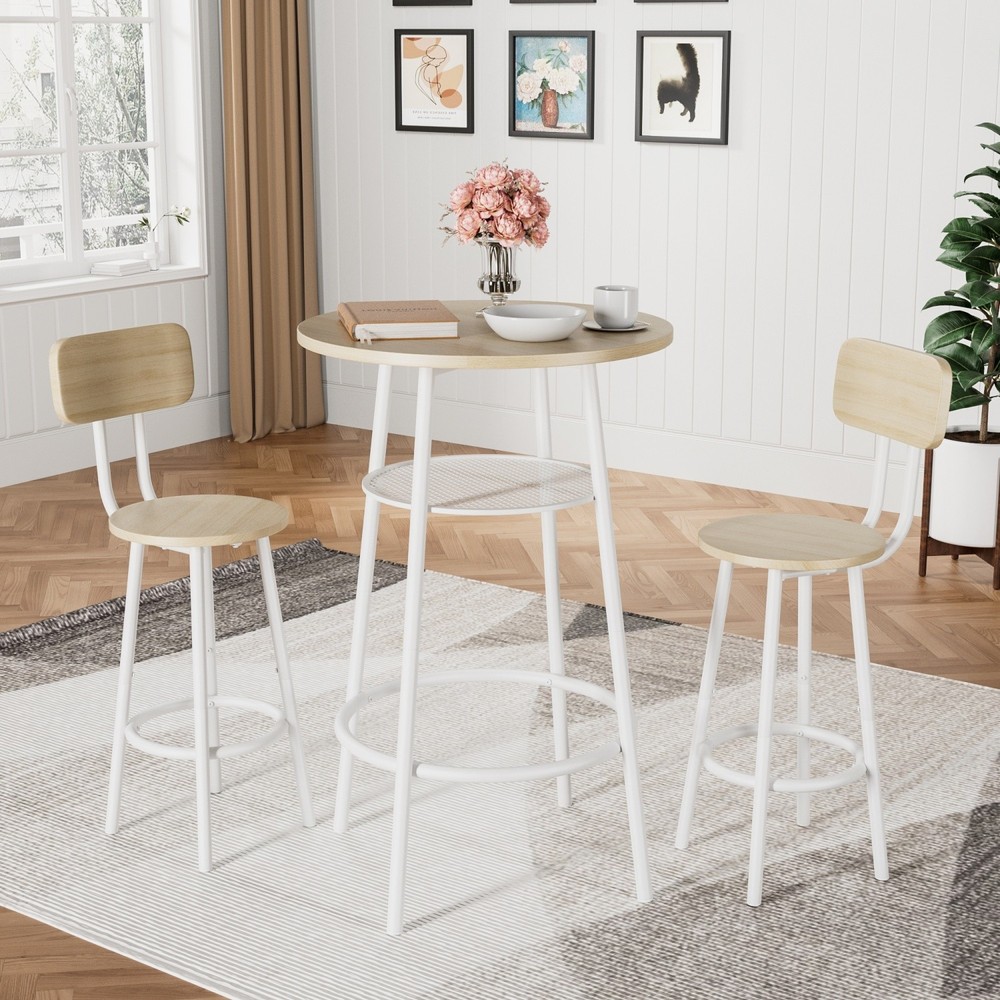 Modern 3 Piece Bar Table Set Counter Height Dining Kitchen Table w/ 2 Bar Stool