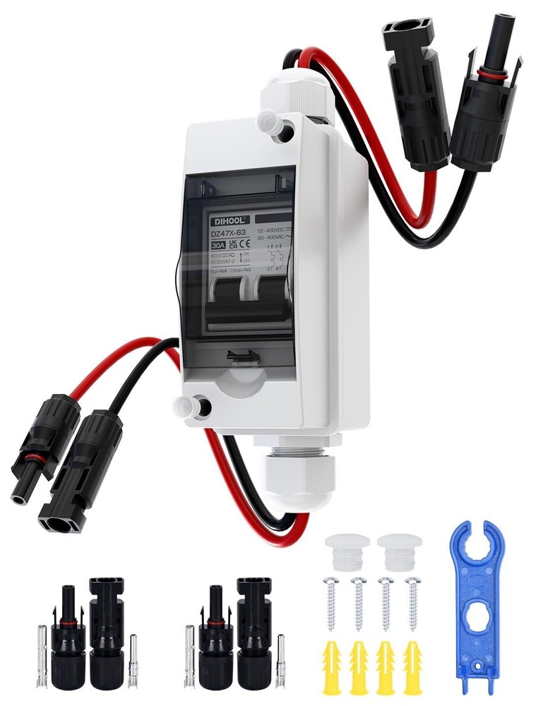 Compact 30 Amp Disconnect Switch with Protective Cover - Ideal for Solar Systems