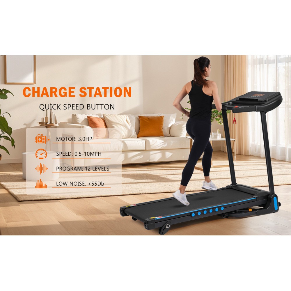Auto-Fold Treadmill 3.0HP 350lbs Capacity Incline Bluetooth Speaker USB Charging