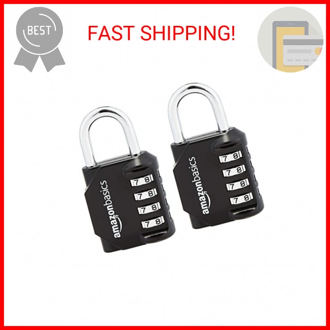 Amazon Basics 4-Digit Combination Lock, Black, 2-Pack