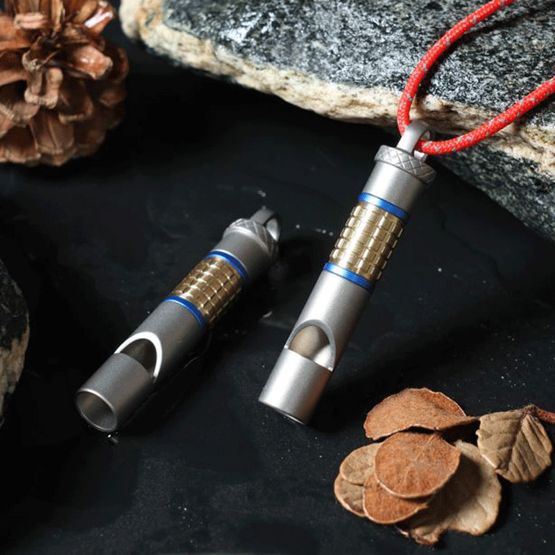 EDC Titanium Brass Whistle Training Command Warning Tool Keychain Necklace Gift