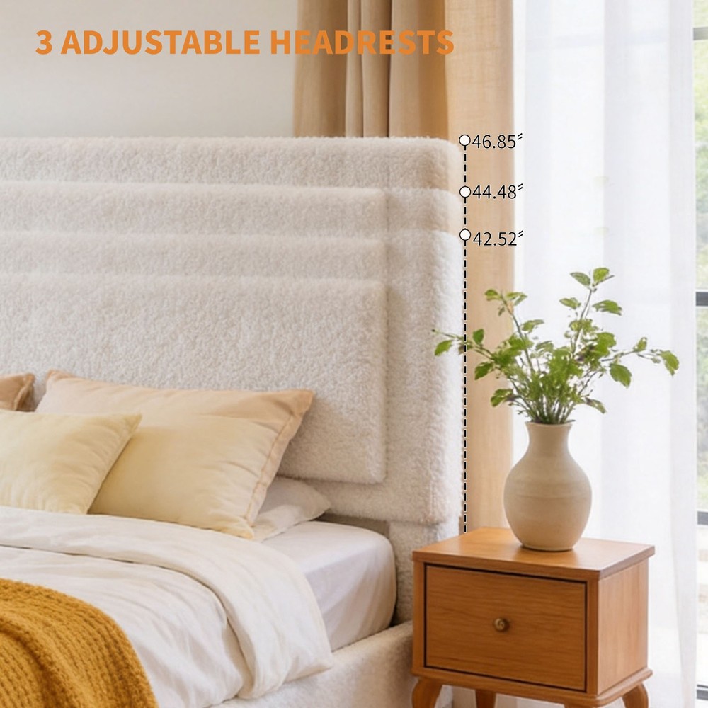 Bed Frame Full Size Upholstered Bed Frame with Adjustable Headboard Solid Wood