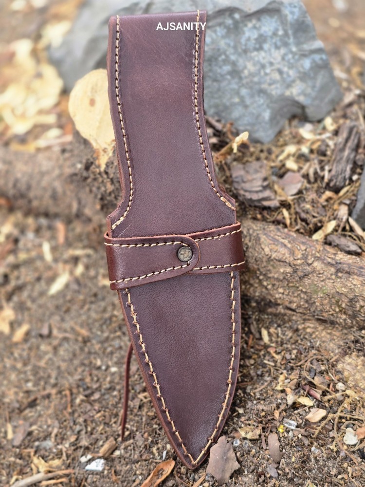 10” Custom Handmade 5" Fixed Blade Leather Sheath Vertical Knife Case Holster