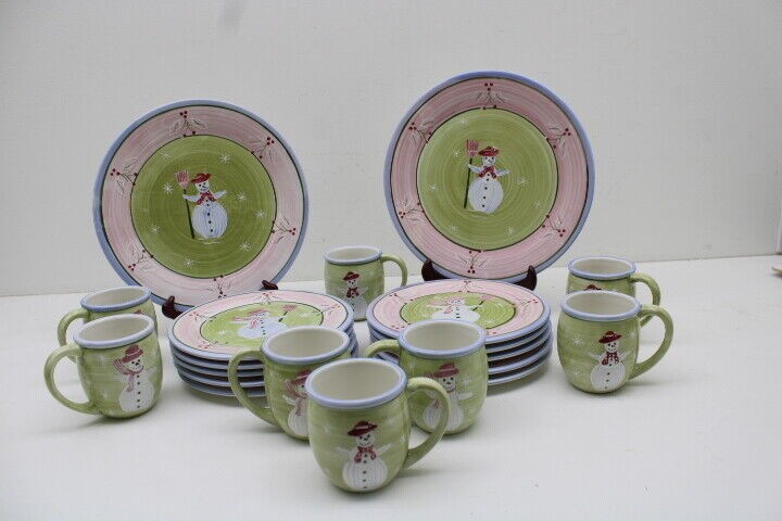 Zrike SNOWMAN Dinnerware Set Plates Cups Serving 20 Pcs Style 9101030