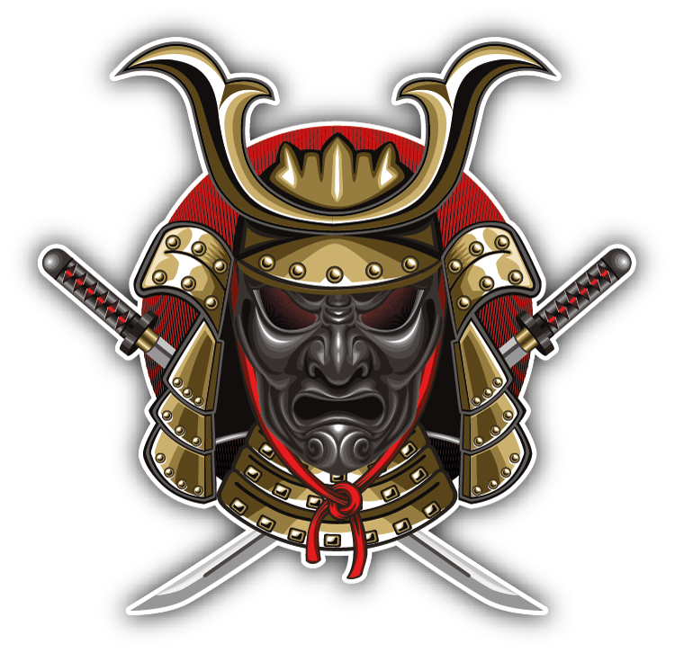Samurai Mask Katana Car Bumper Sticker Decal 5'' x 5''