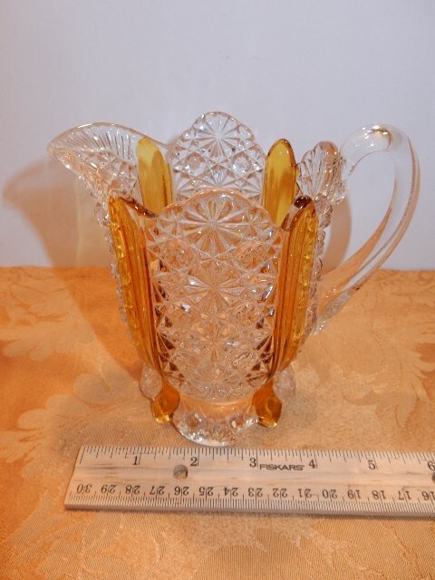 Cut Glass Clear & Amber Creamer