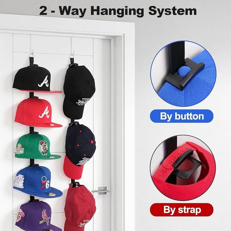 Hat Organizer Door Adjustable Hooks Baseball Cap Rack No Tools Installation New