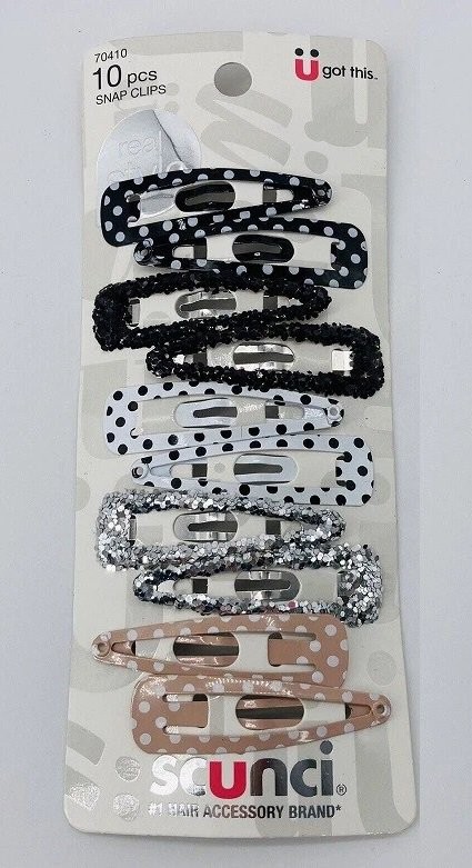 Scunci 10-Piece Snap Clips - Multi-Textured Assortment